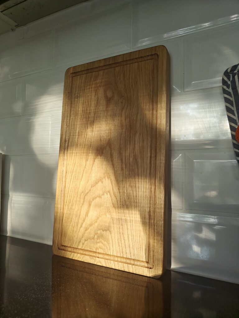Oak cutting board in sun